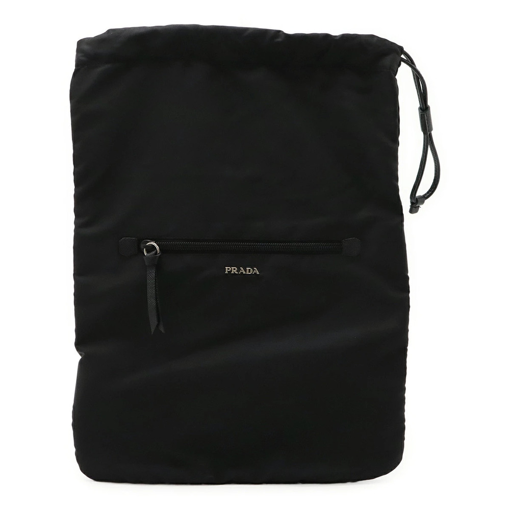 Prada drawstring Pouch Clutch case leather NERO black